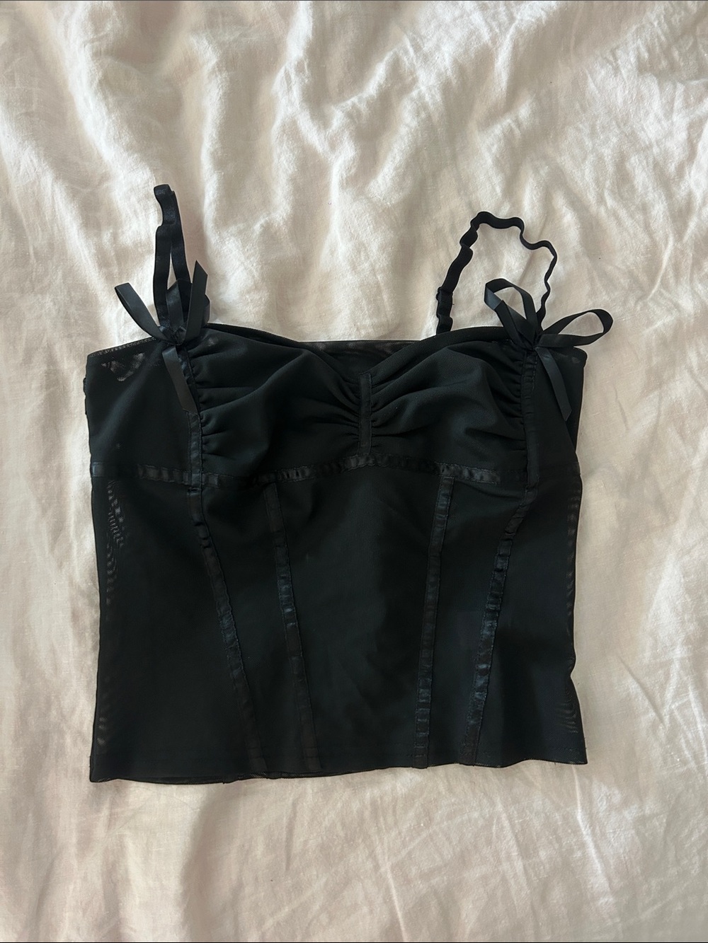 Lioness Black Ruched Bust Cami with Ribbon Straps